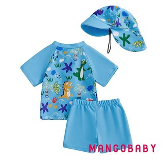 Mg-baby Bé Trai Bộ Đồ Bơi Mùa Hè In Hình Dễ Thương Dây Kéo Tay Ngắn Rash Guard Và Bơi Quần Và Mũ Đồ Bơi Đi Biển