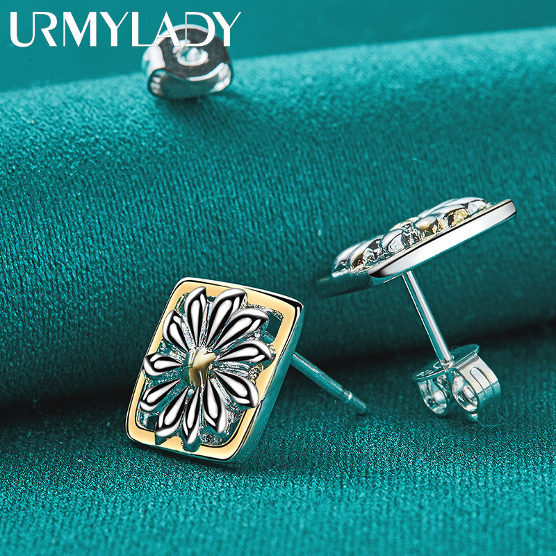 URMYLADY Bạc 925 Bông Tai Hoa Vuông Cho Nữ Tiệc Cưới Trang Sức Thời Trang