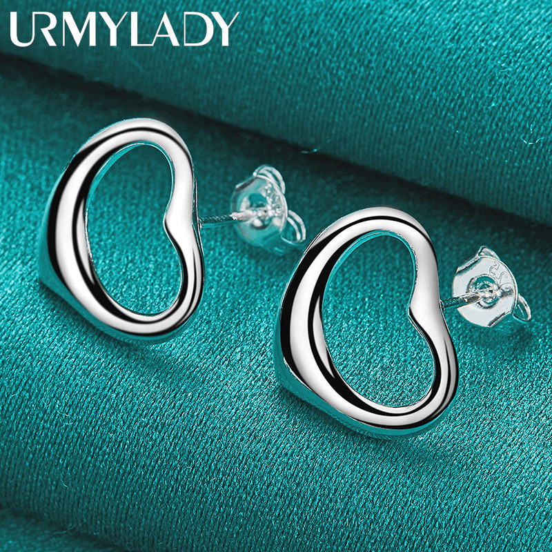 URMYLADY Bạc 925 Trái Tim Tình Yêu Bông Tai Dành Cho Nữ Cưới Đính Hôn Trang Sức Thời Trang