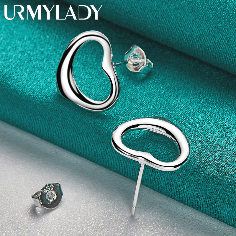 URMYLADY Bạc 925 Trái Tim Tình Yêu Bông Tai Dành Cho Nữ Cưới Đính Hôn Trang Sức Thời Trang