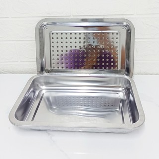 [Giá Xưởng] Khay Úp Ly Cốc Inox, Có Lỗ Để Ráo Dầu Mỡ Khi Chiên Rán Nhiều Kích Thước