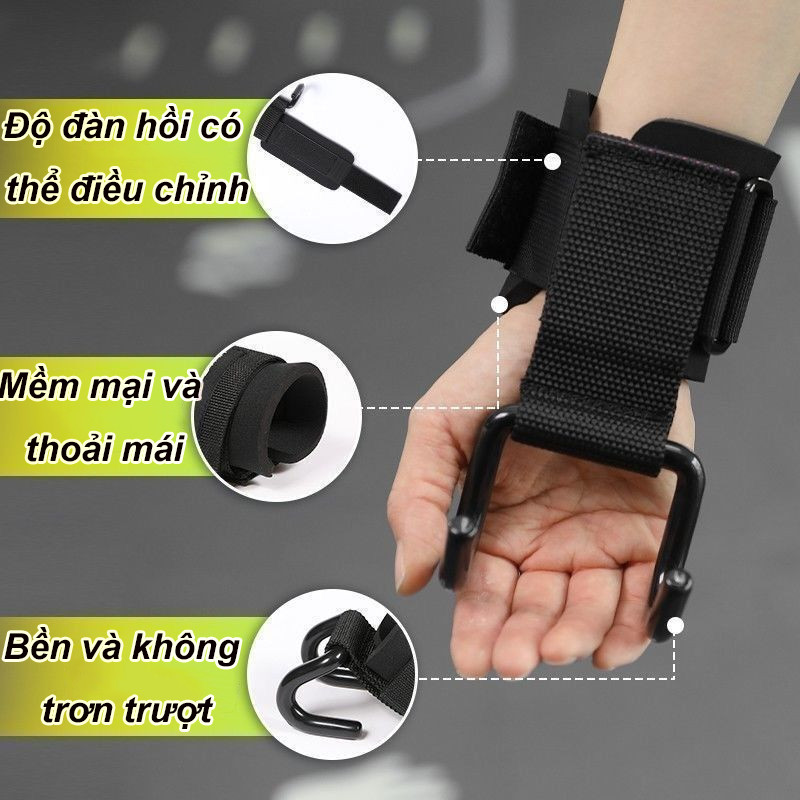 Dây Quấn Cổ Tay Có Móc Đa Năng，Găng tay tập xà đơn có móc - trợ lực nâng đẩy tạ,gym Bảo Vệ Cổ Tay