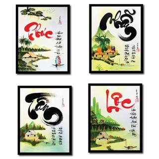 Tranh thư pháp chữ nhẫn, chữ tâm, chữ phúc, chữ tho, tranh chữ tranh trí tường, thư pháp chữ việt