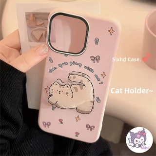 Ốp Lưng Samsung A12 A15 A16 A05s A50s A06 A13 A23 A14 A35 A03s A55 A50 A54 A04 A34 A33 A30s A53 A52 A51 A73 A11 A31 A02s S23 S24Ultra Ốp điện thoại Da Dễ Thương Giá Đỡ Mèo Màu Hồng Có Dây Buộc