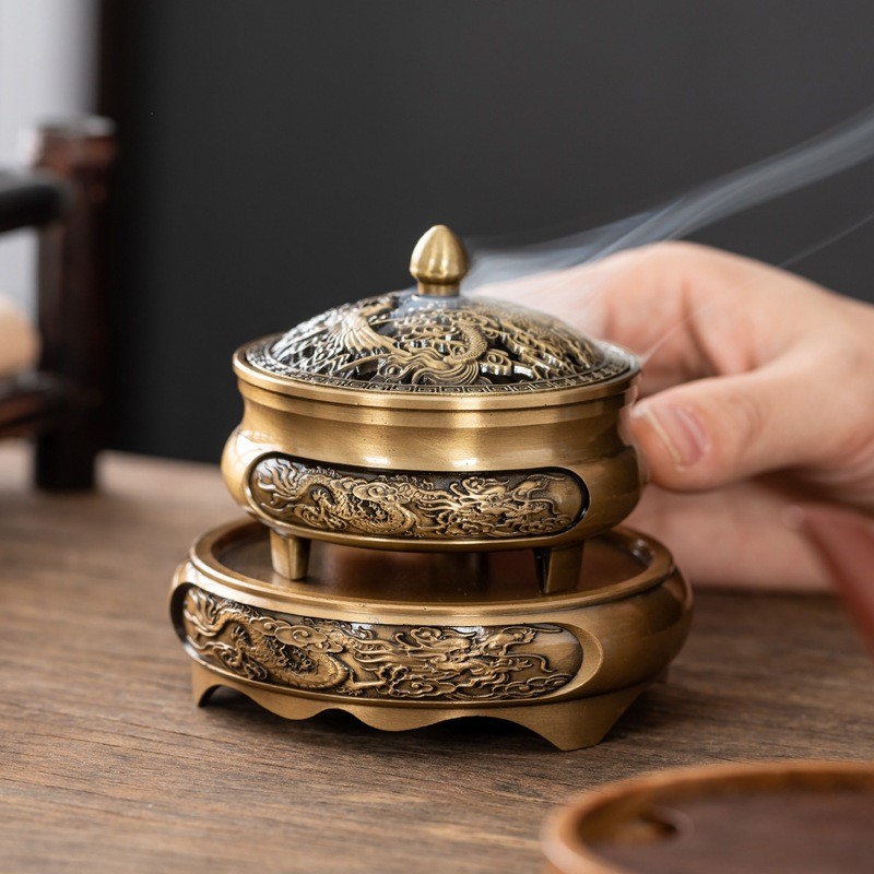 Lư Hương Xông Trầm Bằng Đồng Đúc, Thân Lư Khắc Họa Tiết đẹp Mắt