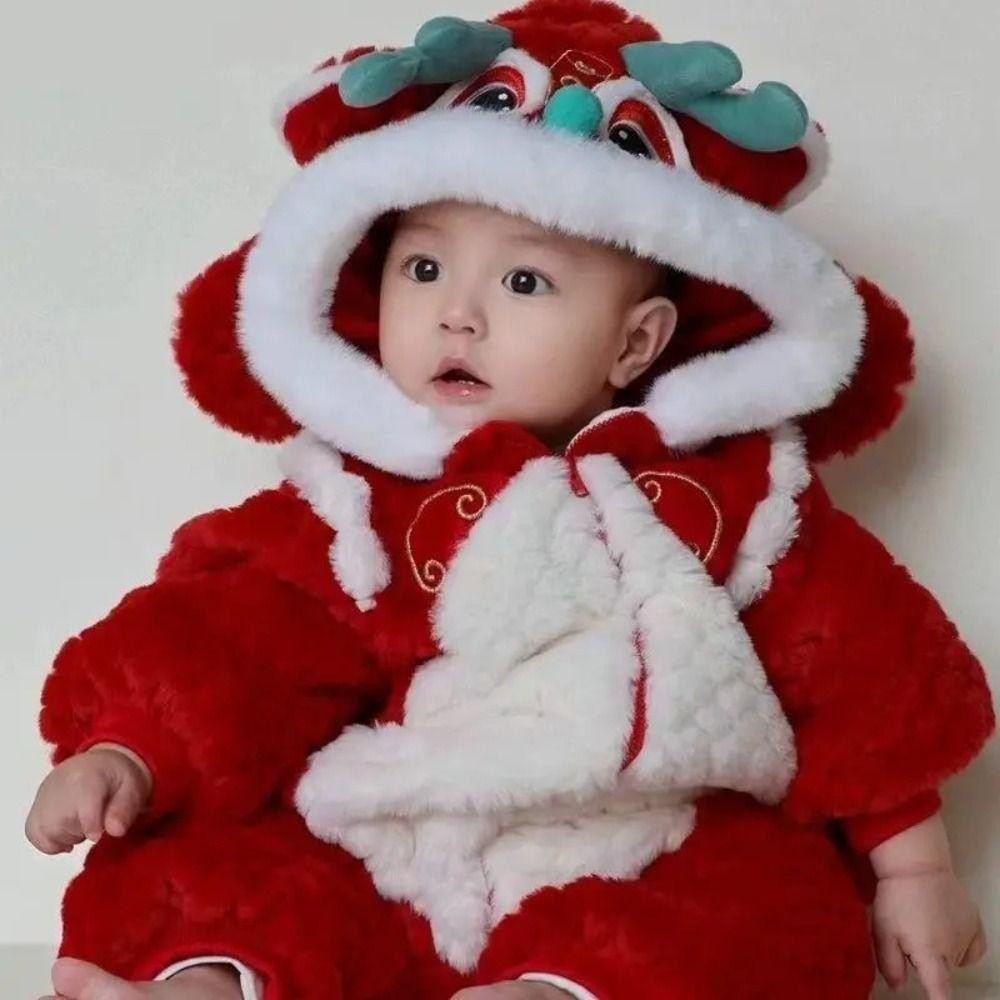 Quần áo trẻ em THFENG Dragon, Bộ đồ liền thân dày thêm nhung, Bộ áo liền quần ấm áp sang trọng mùa đông 2025