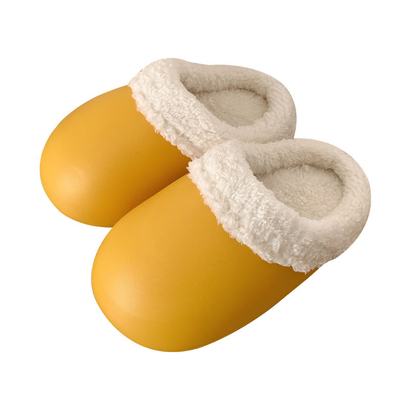 Xixitiao Đơn Giản Màu Trơn Chống Thấm Nước Đế Mềm Dép Cotton Bé Gái Mùa Đông Trong Nhà Ấm Áp Sang Trọng Confine Giày Ngỗng Trứng Giày