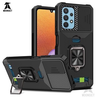 Dành Cho Samsung A32 4G / 5G Ốp Lưng Có Trượt Camera Bao Đựng Thẻ Vòng Chân Đế Chịu Lực Bảo Vệ Mỏng Bao