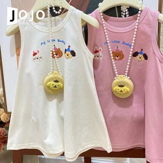 Mùa Hè Phong Cách Mới Bé Gái Phiên Bản Hàn Quốc Áo Vest Không Tay Váy Hoạt Hình Thời Trang In Ngọt Ngào Giữa Chiều Dài