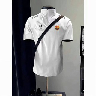 25 Football Sports Quick-Drying T-shirt Training Wear Men's Summer New Stand Collar Half Zip Breathable Thin Short-Sleeved T-shirt uOW0