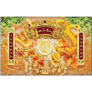 Tranh in canvas hình thờ, tranh câu đối, liễng thờ, mâm ngũ quả, tranh in 3D phía sau bàn thờ nhiều mẫu