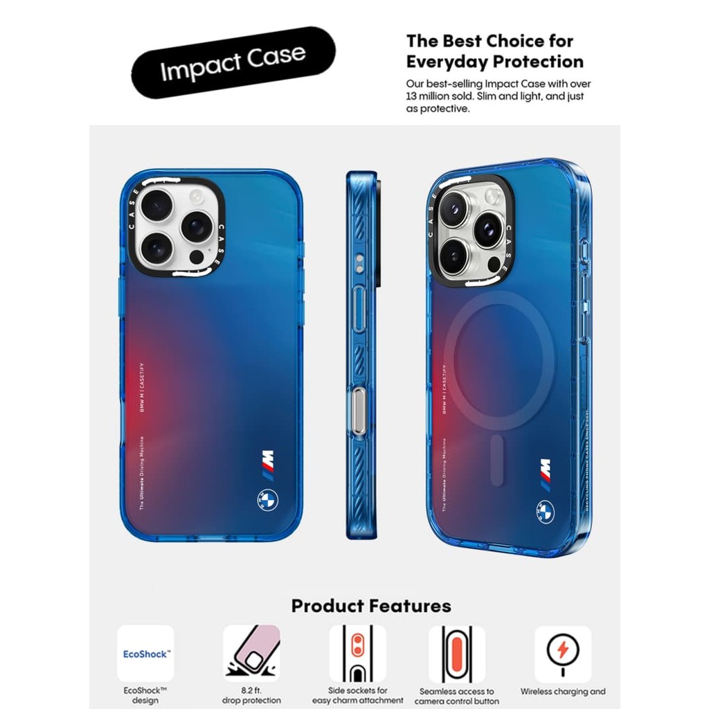 CASECASE X BMW M The Flamboyant Case Sky Blue Color Clear Hard Từ Hút Tác Động Dành Cho Apple IPhone 12 13 14 15 16 Pro Max Plus Có Hộp