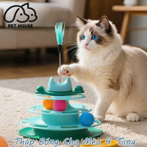 Tháp Bóng Cho Mèo 4 Tầng, Thiết kế UFO, Kèm Lông Vũ Giải Trí, Giảm Stress & Mài Móng, Chất Liệu Bền