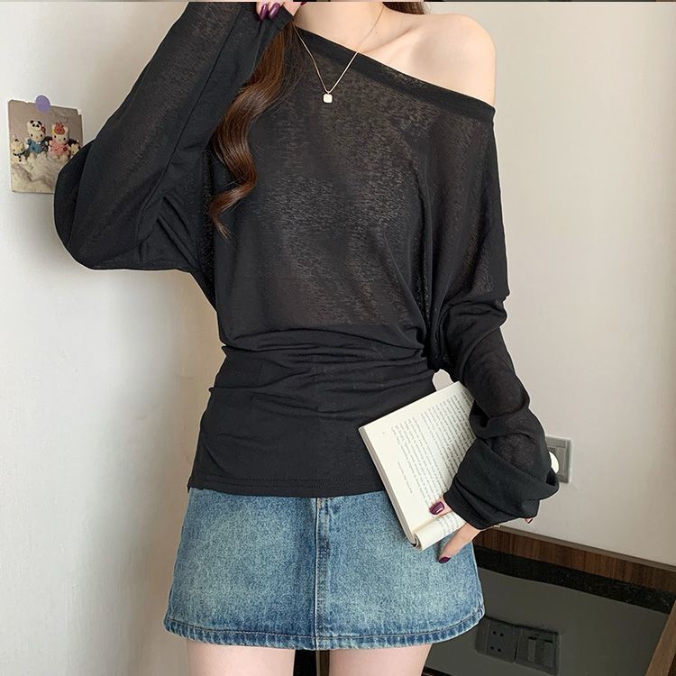 Milyfashion Loose Size Lớn Dài Tay Chống Nắng T Mỏng Mùa Hè Cổ Tròn Dây Buộc Nẹp @