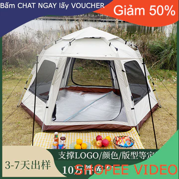 (Ship2tuan) Glamping Lều cắm trại cao cấp Lều cắm trại lục giác ngoài trời di động gấp dày tự động chống mưa lớn Lều cắm