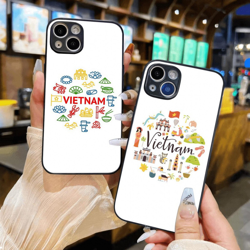 Ốp Kính Việt Nam Với Biểu Tượng Du Lịch Và Văn Hóa, Thiết Kế Tròn, Cờ Đỏ Và Ngôi Sao Vàng Cho iPhone 16 17.35 14 13
