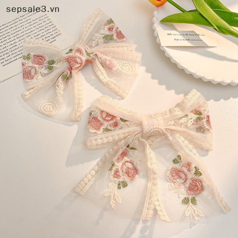 # VN # Mới Thêu Nơ Kẹp Tóc Ren Ngọt Ngào Lưng Của Mỏ Vịt Kẹp Phụ Kiện Tóc Thời Trang Cho Bé Gái Người Phụ Nữ.