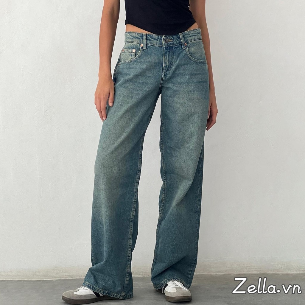 Quần jean cạp thấp thường ngày dành cho nữ Quần Denim ống thẳng dáng rộng có túi cho mùa xuân hè
