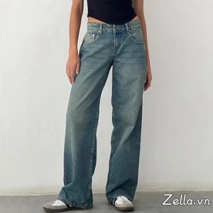 Quần jean cạp thấp thường ngày dành cho nữ Quần Denim ống thẳng dáng rộng có túi cho mùa xuân hè