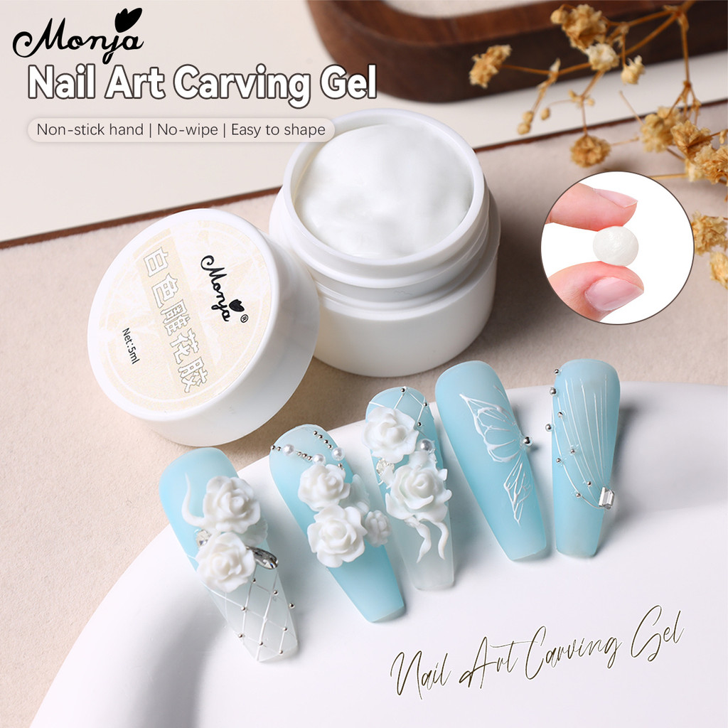 Monja 5ml Điêu Khắc Trắng Móng Tay Nghệ Thuật Tranh Gel Không Lau Chống Dính Tay Khắc Gel 3D Nhúng Vẽ Plasticine UV Gel Dụng Cụ Làm Móng Tay
