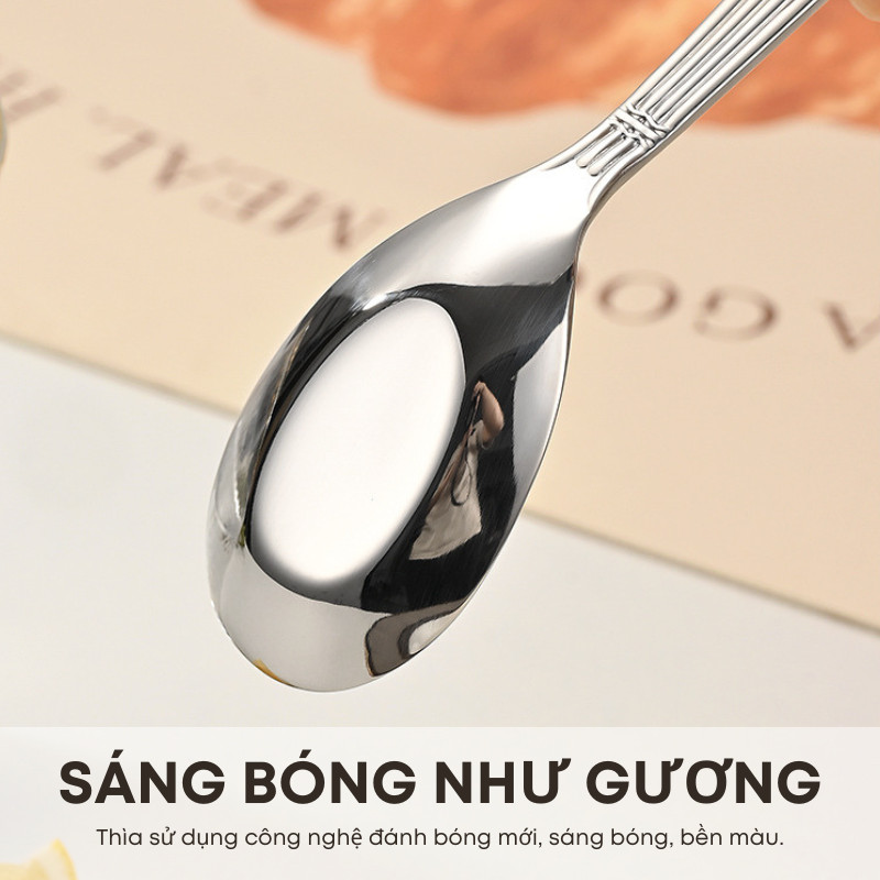 Thìa Inox 304 Ăn Cơm, Phở, Súp – Thiết Kế Cán La Mã Sang Trọng, Lòng Sâu Đáy Phẳng, Đúc Nguyên Khối Cao Cấp | Mã 224