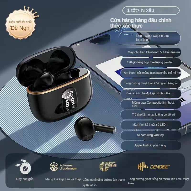 Tai nghe Bluetooth không dây Khử tiếng ồn Loại trong tai Tuổi thọ pin dài Màn hình pin lớn