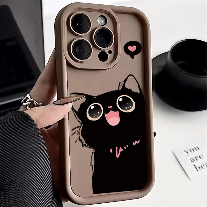 Ốp Điện Thoại Di Động Cho Google Pixel 9 8 7 Pro 5G Pixel 7A 8A 9 Pro XL Vỏ Mèo Đen Dễ Thương Họa Tiết Cặp Đôi Hoạt Hình Silicon Mềm Trái Tim Tình Yêu Chống Sốc Bảo Vệ Camera