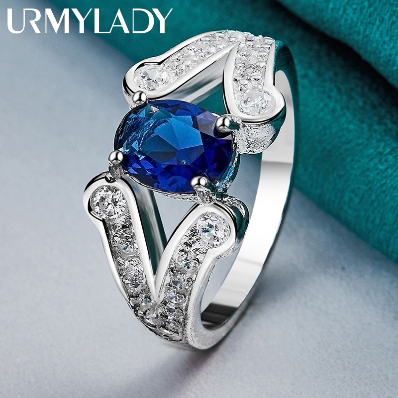 URMYLADY Bạc 925 AAAAA Xanh Zircon 7-10 # Nhẫn Nữ Thời Trang Cưới Quyến Rũ Trang Sức