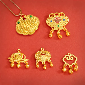 Cổ Pháp Cát Vàng Đốt Xanh Nhân Vật Phước Lành Tốt Lành Và Ruyi Tuổi Thọ Dài Khóa Áo Len Đa Năng Vòng Cổ Mặt Dây Chuyền Tự Làm Phụ Kiện Trang Sức