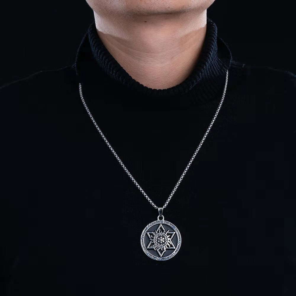 Phiên Bản Hàn Quốc và Nhật Bản Đĩa Đen Hexagram Hip-Hop Vòng Cổ Nam Phong Cách Dài Độc Đáo Mặt Dây Chuyền Thép Titan