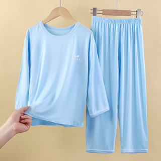(6m-18Yrs) Bộ đồ ngủ mùa hè cho trẻ em Ice Silk Người lớn Quần dài tay mỏng mát mẻ Bộ đồ ngủ trẻ em