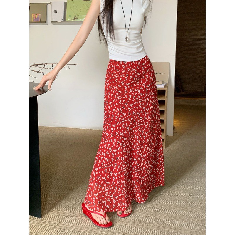 SUXI Váy dài hoa cổ điển giản dị đơn giản dành cho nữ mùa hè mới 250622