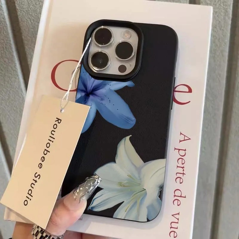 Ốp Điện Thoại Họa Tiết Lily Màu Xanh Thanh Lịch Cho iPhone 16 Pro Max 15 14 13 12 11 XS X XR 16 Plus 16e Ốp Lưng Mềm Chống Sốc