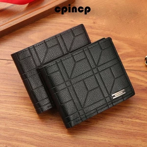 Ví ngắn nam CPINCP, Ví đựng tiền xu kẻ sọc ngang, Hộp đựng thẻ da PU gấp thời trang nam