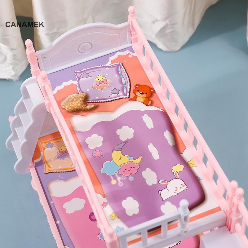 Canamek 16cm Búp Bê Bunk Giường Phụ Kiện Chăn Ga Gối Nhà Châu Âu Công Chúa Giường CSF