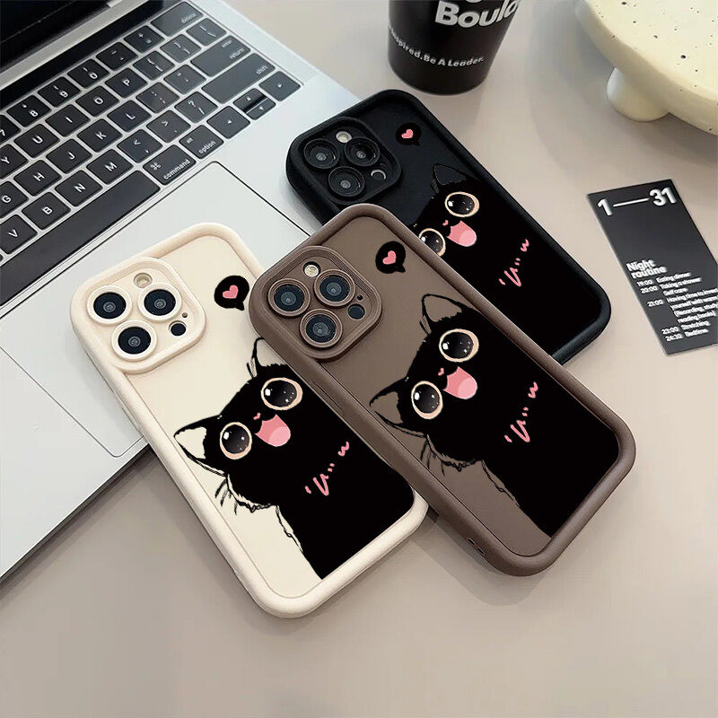 Ốp Điện Thoại Di Động Cho Google Pixel 9 8 7 Pro 5G Pixel 7A 8A 9 Pro XL Vỏ Mèo Đen Dễ Thương Họa Tiết Cặp Đôi Hoạt Hình Silicon Mềm Trái Tim Tình Yêu Chống Sốc Bảo Vệ Camera