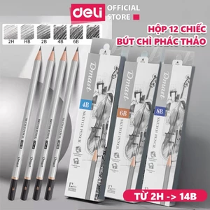 Hộp 12 Chiếc Bút Chì Phác Thảo Cao Cấp Deli từ 2H-14B Dành Cho Mỹ Thuật Chuyên Nghiệp Độ Đậm Chuẩn Sketch Văn Phòng Phẩm