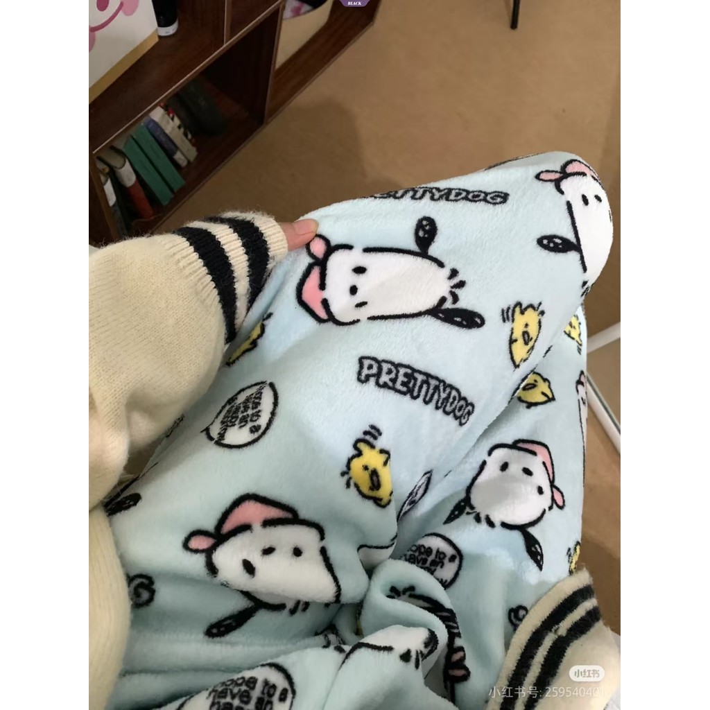 Pochacco Hoạt Hình Pyjama Quần Nữ Thu Đông Flannel Dễ Thương Học Sinh Nhà Ký Túc Xá Quần Thoải Mái [BL]