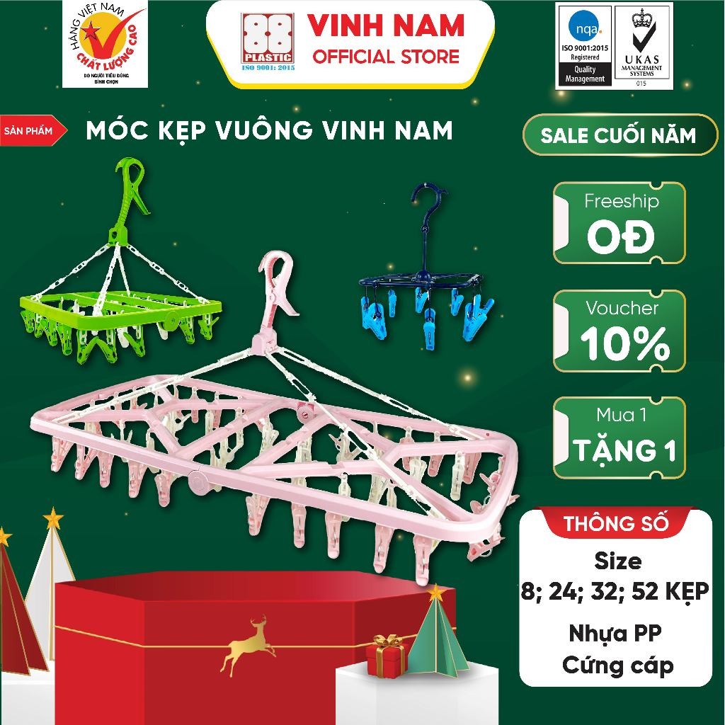 Móc Kẹp Vuông Nhựa Vinh Nam Plastic Móc Kẹp Quần Áo, Khăn 8 24 32 52 Kẹp -Móc Treo Tiện Lợi Xoay 360