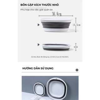 Combo chậu gấp gọn BUNA silicon tiện lợi, thau gấp gọn đa năng tiết kiệm không gia