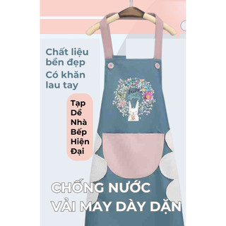 Tạp dề nhà bếp chống thấm nước BUNA có túi họa tiết dễ thương dành cho nam và nữ Tạp dề có bông lau