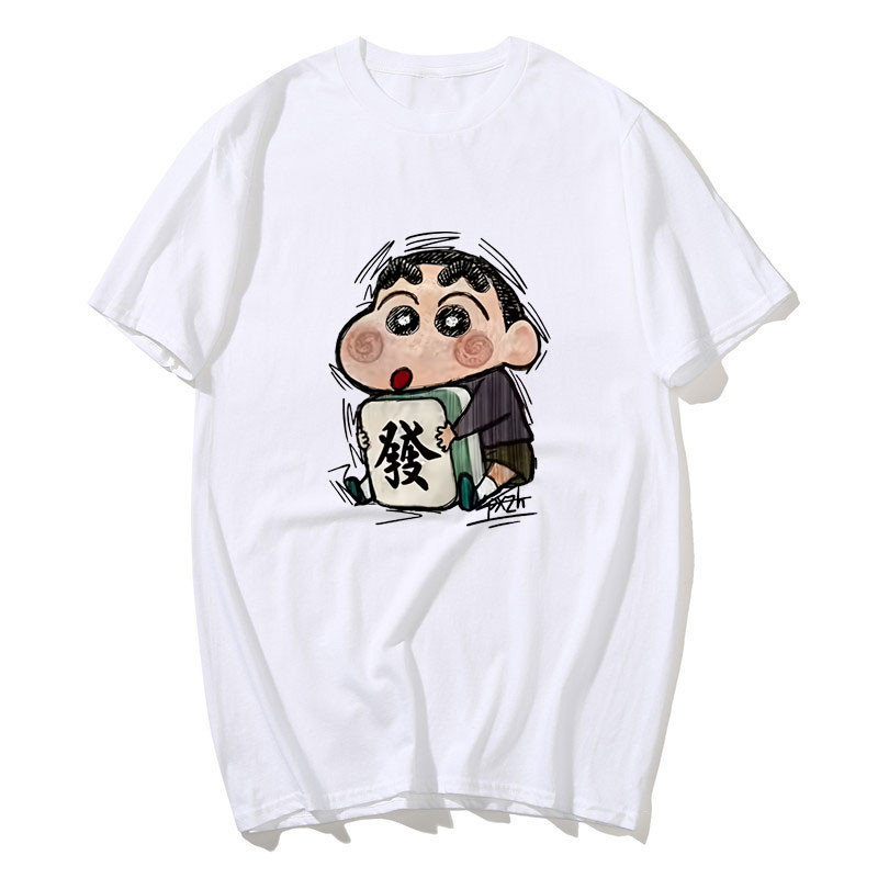 Áo thun cotton ngắn tay cổ tròn hình hoạt hình Crayon Shin-chan phong cách vintage dành cho nữ