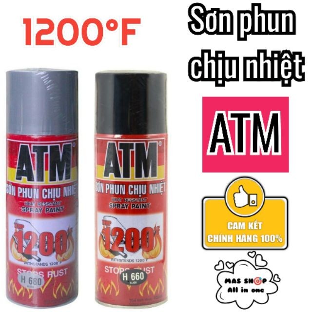 Sơn xịt (phun) ATM chịu nhiệt chống cháy H660 (đen nhám) và H680 (bạc ...