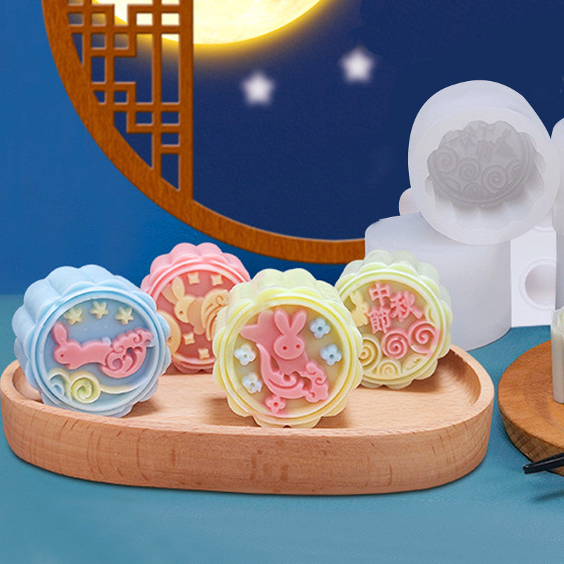 Thỏ Bánh Trung Thu Khuôn Silicon DIY Da Tuyết Trung Thu Bánh Đậu Xanh Khuôn Sáng Tạo Mousse Bánh Món Tráng Miệng Khuôn