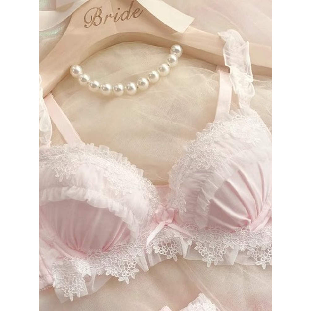 Bộ áo ngực thoải mái dễ thương Quần lót ren Nhật Bản Cốc mỏng Push-up Quần lót ngực nhỏ