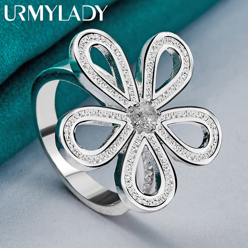 URMYLADY Hoa Bạc 925 Zircon 7-10 # Nhẫn Nữ Tiệc Cưới Trang Sức Thời Trang