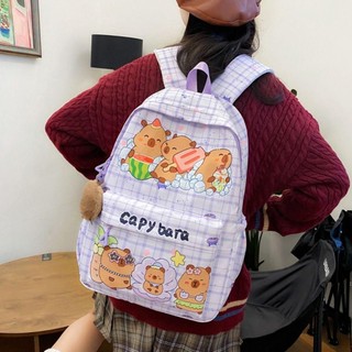 [CRUSH] Ba lô Capybara, Túi đi học sinh siêu nhẹ thoáng khí, Túi sách sức chứa lớn bằng Nylon hoạt hình