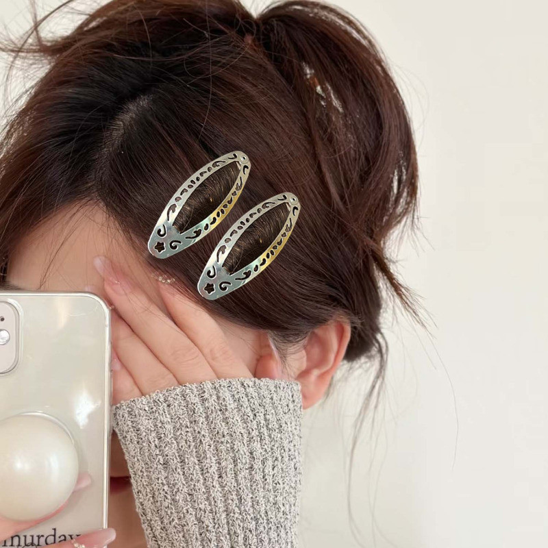 2-6 Chiếc Kẹp Tóc Rỗng Ra Bb Phong Cách Kỳ Lạ - Kẹp Tóc Hoa Hình Học - Elegent, Y2k, Thời Trang, Vintage, Punk - Kẹp Tóc Bên Cạnh Bé Gái - Barrette Hình Bầu Dục Màu Bạc