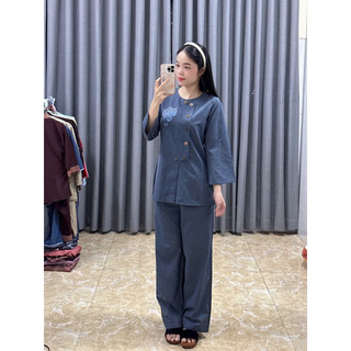 Set Cổ Trụ Tròn Thêu Tâm, Pháp Phục Nữ Đi Chùa