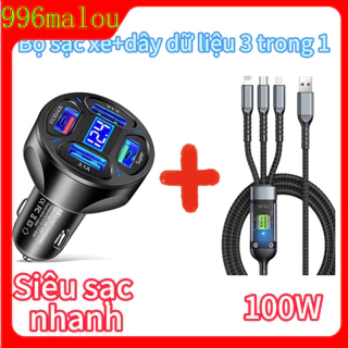 ????????Siêu sạc nhanh 3 trong 1 dữ liệu Android, Apple, Type-C với bộ sạc xe hơi USB phổ quát